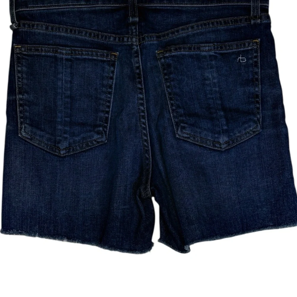 rag & bone Nina High Rise Denim Shorts Dark Wash Raw Hem Size 25
